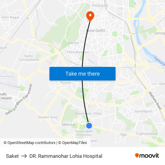 Saket to DR. Rammanohar Lohia Hospital map