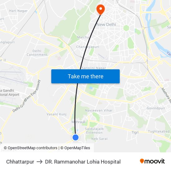 Chhattarpur to DR. Rammanohar Lohia Hospital map