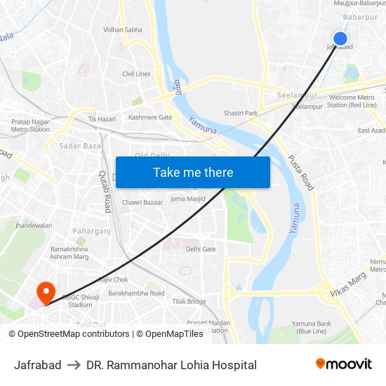 Jafrabad to DR. Rammanohar Lohia Hospital map