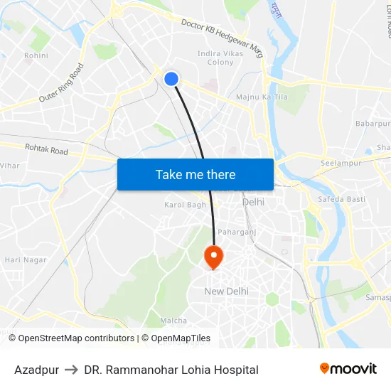 Azadpur to DR. Rammanohar Lohia Hospital map