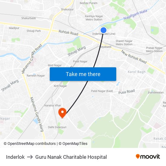 Inderlok to Guru Nanak Charitable Hospital map