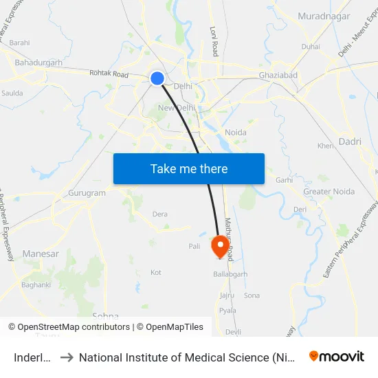 Inderlok to National Institute of Medical Science (Nims) map