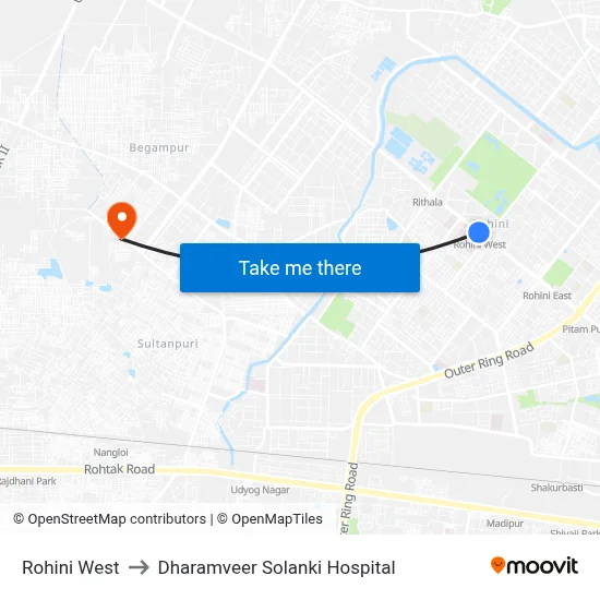 Rohini West to Dharamveer Solanki Hospital map