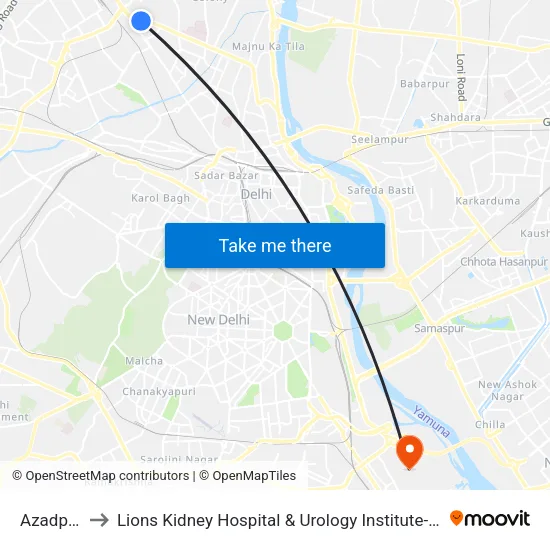 Azadpur to Lions Kidney Hospital & Urology Institute-ER map