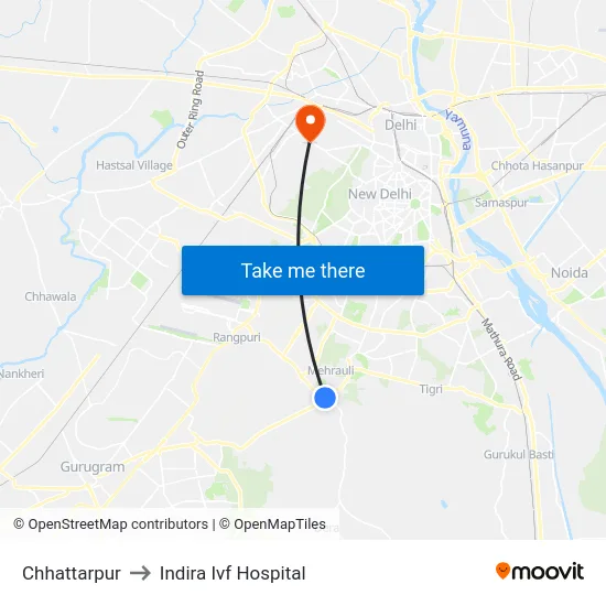 Chhattarpur to Indira Ivf Hospital map