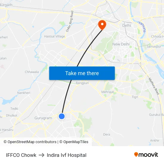 IFFCO Chowk to Indira Ivf Hospital map