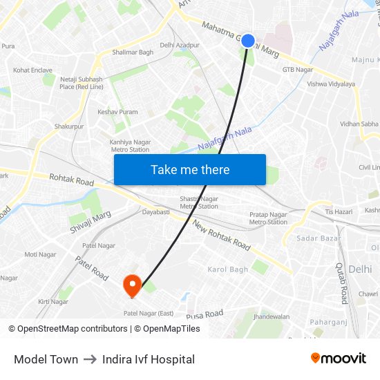 Model Town to Indira Ivf Hospital map