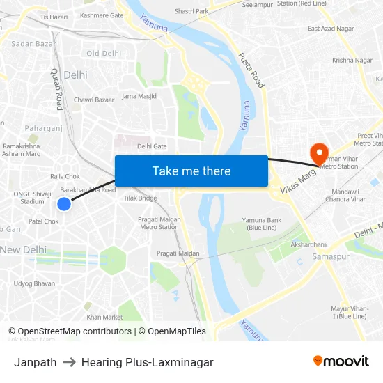 Janpath to Hearing Plus-Laxminagar map