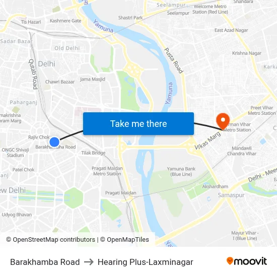 Barakhamba Road to Hearing Plus-Laxminagar map