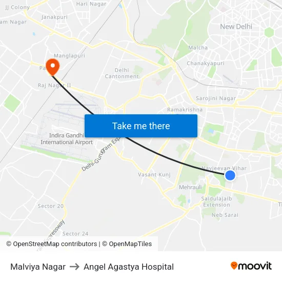 Malviya Nagar to Angel Agastya Hospital map