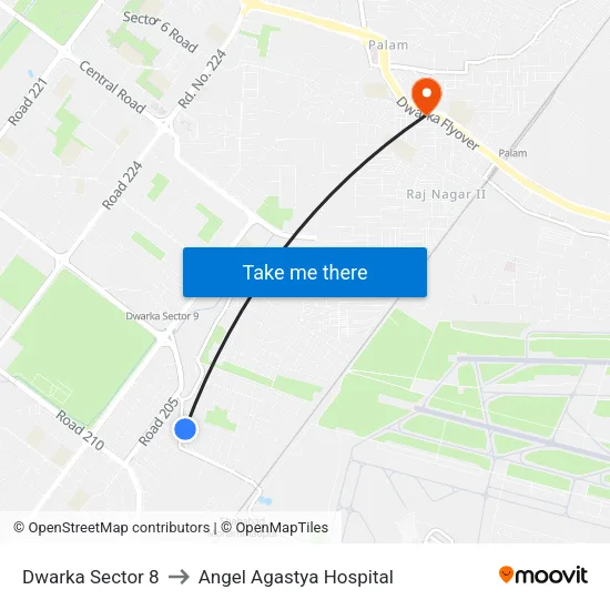 Dwarka Sector 8 to Angel Agastya Hospital map