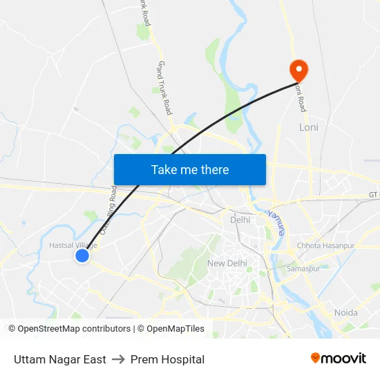 Uttam Nagar East to Prem Hospital map