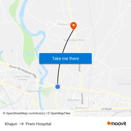 Khajuri to Prem Hospital map