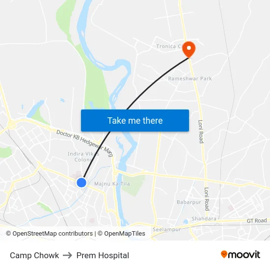 Camp Chowk to Prem Hospital map