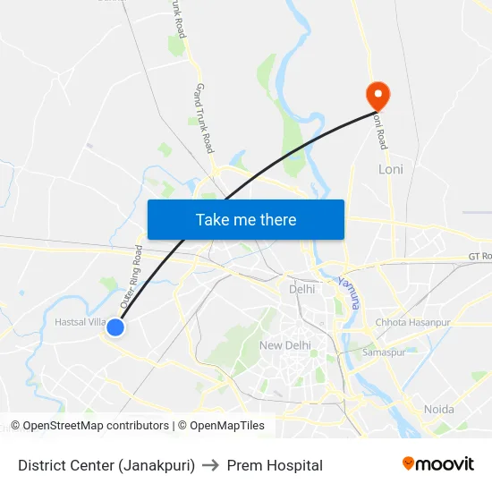 District Center (Janakpuri) to Prem Hospital map