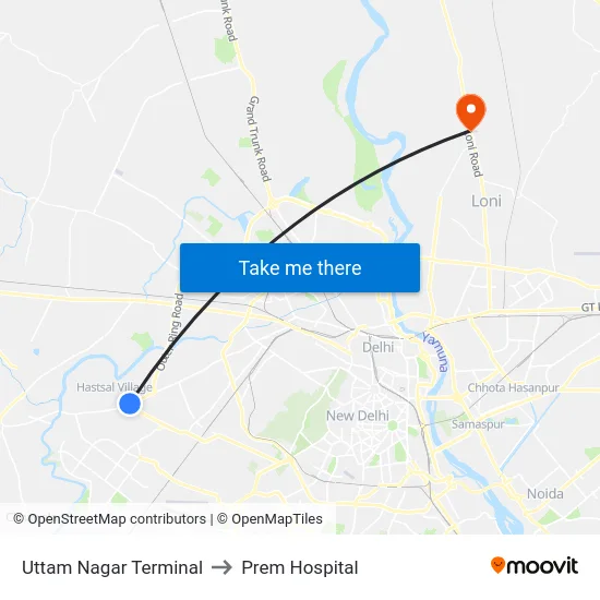 Uttam Nagar Terminal to Prem Hospital map