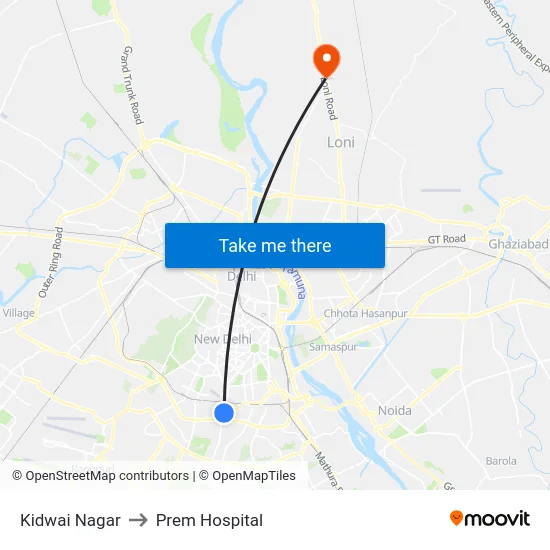 Kidwai Nagar to Prem Hospital map