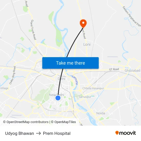 Udyog Bhawan to Prem Hospital map