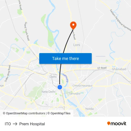 ITO to Prem Hospital map