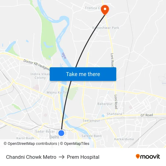 Chandni Chowk Metro to Prem Hospital map
