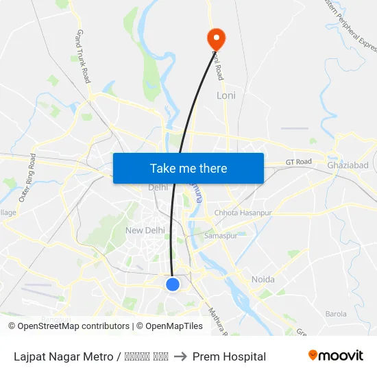 Lajpat Nagar Metro / लाजपत नगर to Prem Hospital map