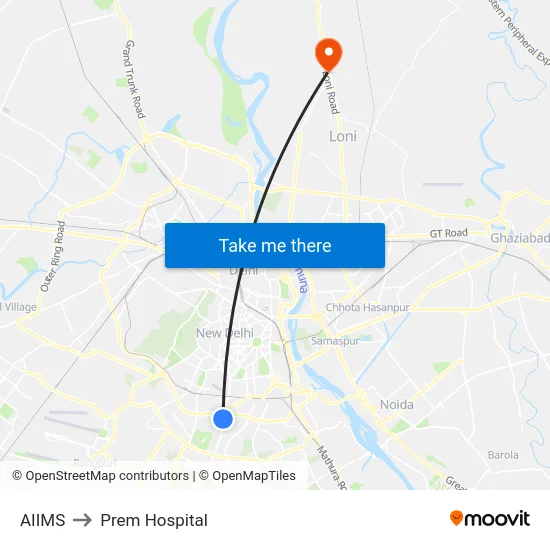AIIMS to Prem Hospital map