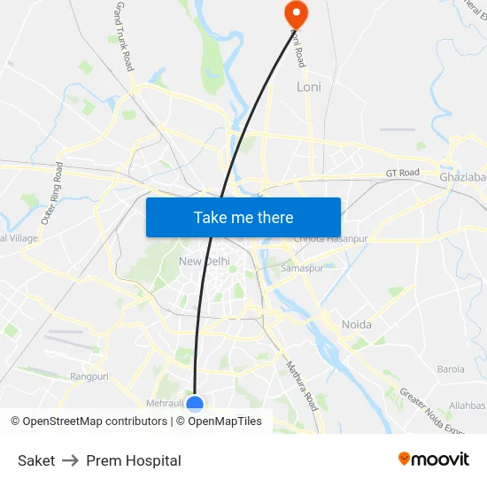 Saket to Prem Hospital map
