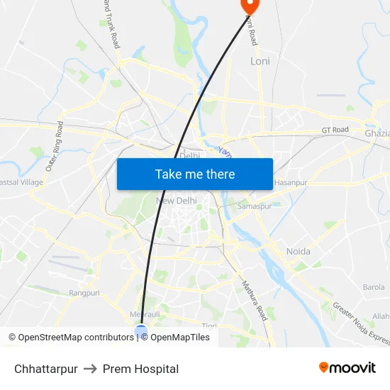 Chhattarpur to Prem Hospital map