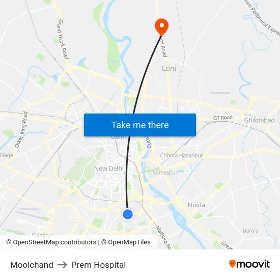 Moolchand to Prem Hospital map