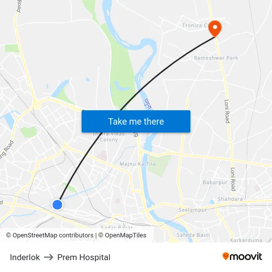 Inderlok to Prem Hospital map
