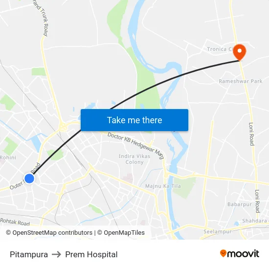 Pitampura to Prem Hospital map
