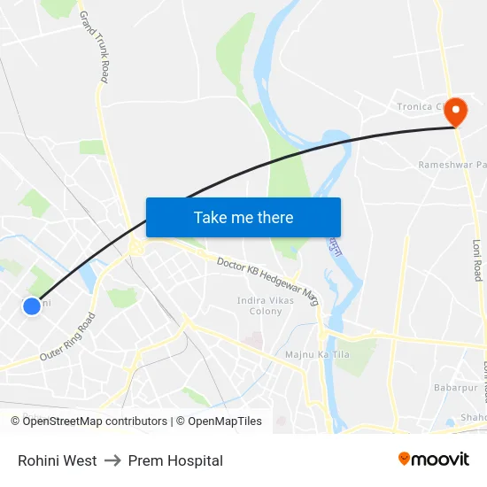Rohini West to Prem Hospital map