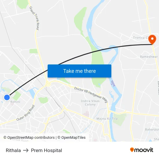 Rithala to Prem Hospital map