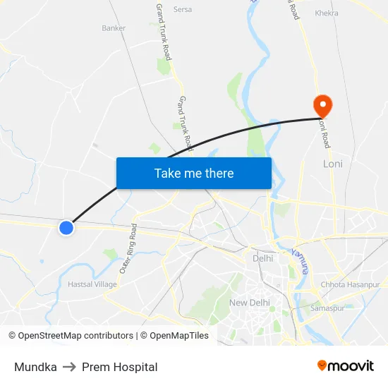 Mundka to Prem Hospital map