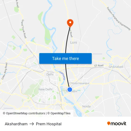 Akshardham to Prem Hospital map