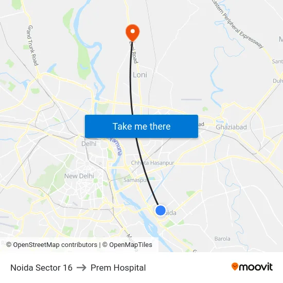 Noida Sector 16 to Prem Hospital map
