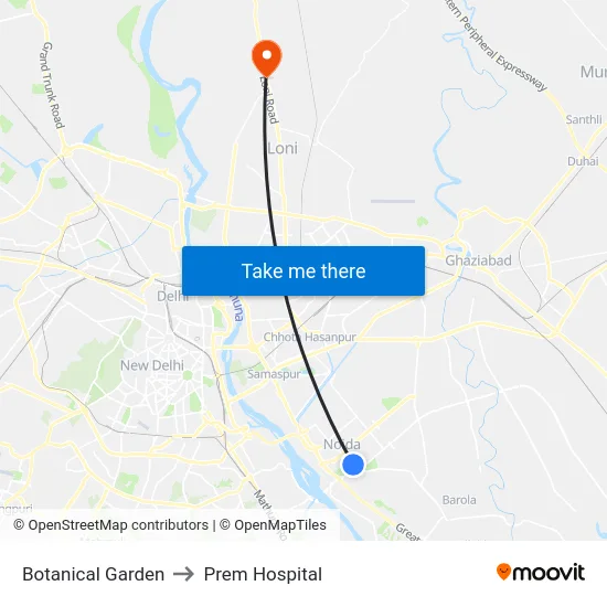 Botanical Garden to Prem Hospital map