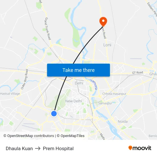 Dhaula Kuan to Prem Hospital map