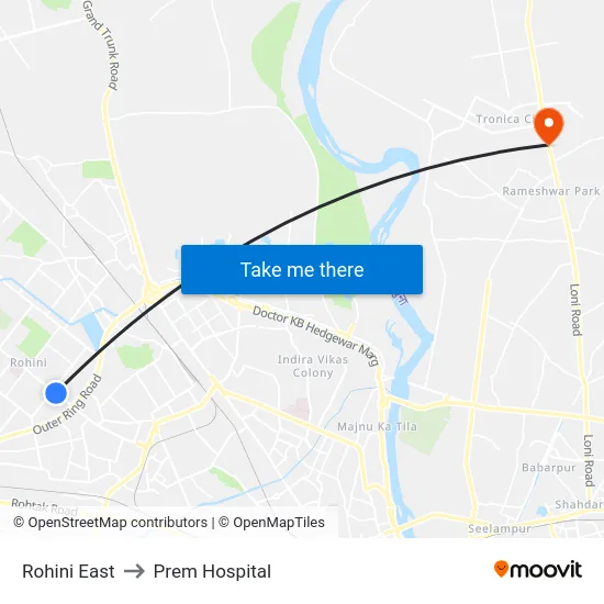 Rohini East to Prem Hospital map