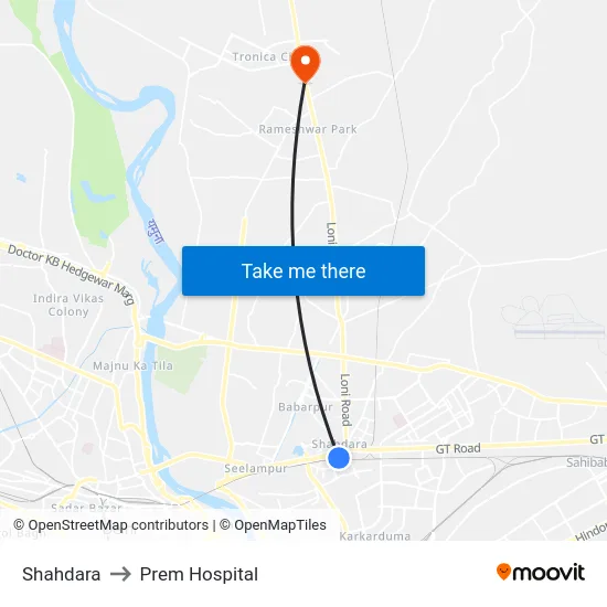 Shahdara to Prem Hospital map