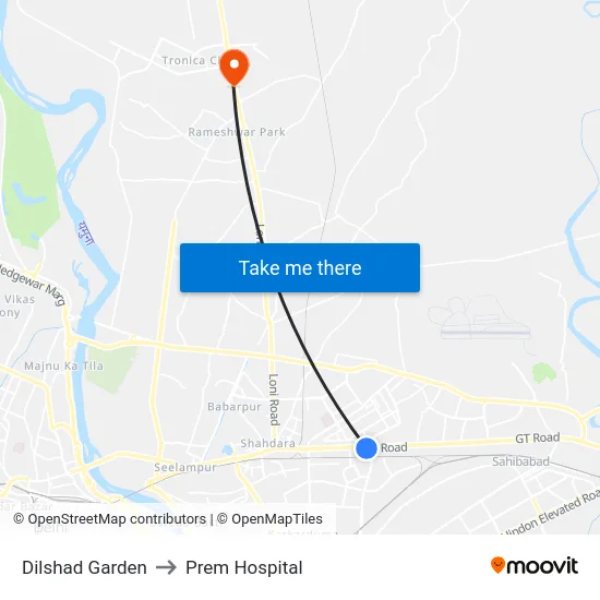 Dilshad Garden to Prem Hospital map
