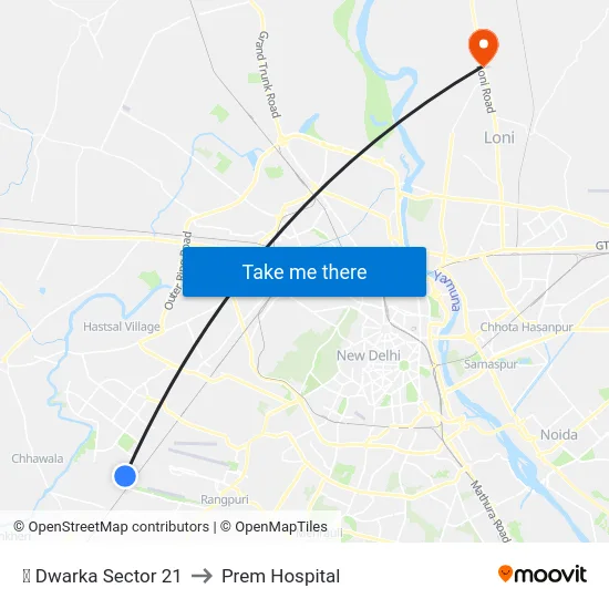✈ Dwarka Sector 21 to Prem Hospital map