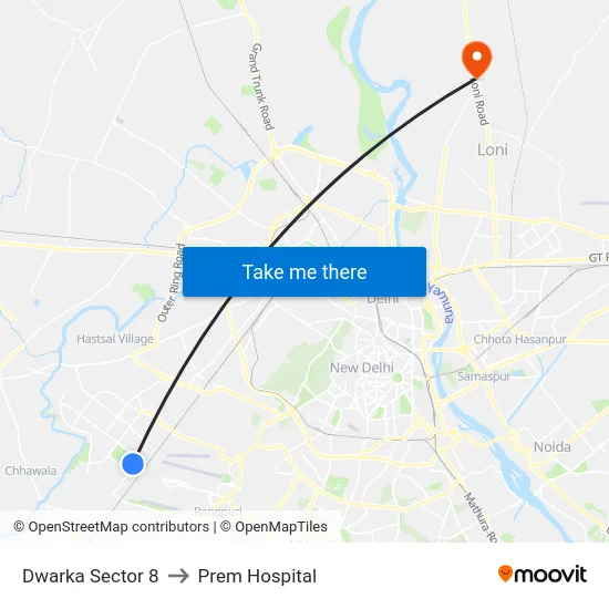 Dwarka Sector 8 to Prem Hospital map