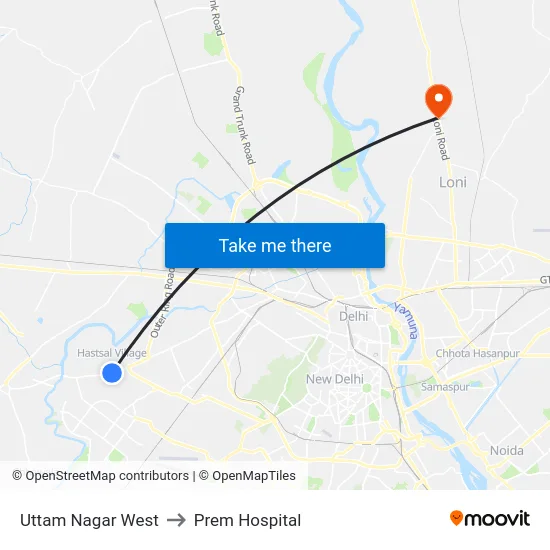 Uttam Nagar West to Prem Hospital map