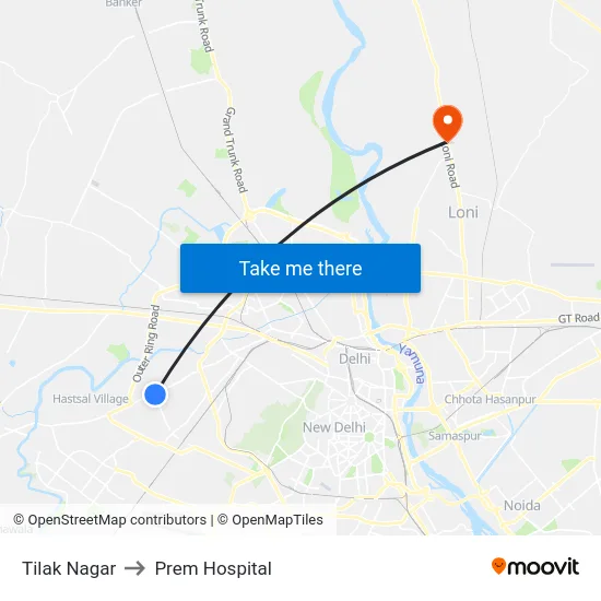Tilak Nagar to Prem Hospital map
