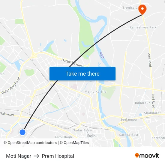 Moti Nagar to Prem Hospital map