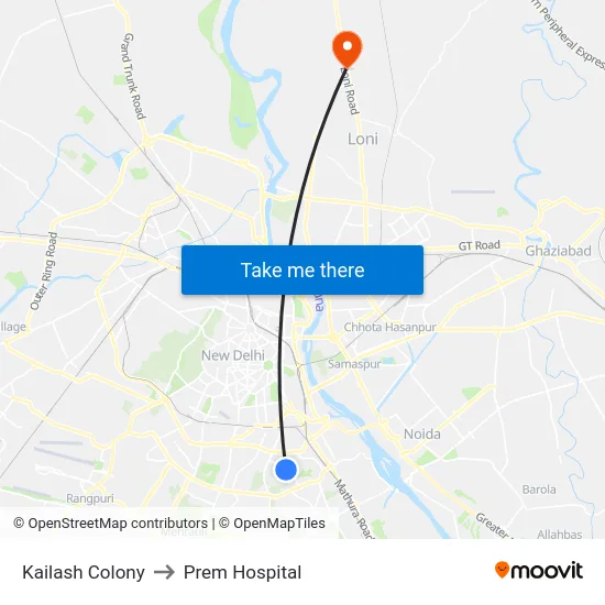 Kailash Colony to Prem Hospital map