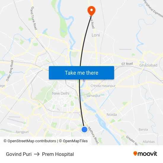 Govind Puri to Prem Hospital map