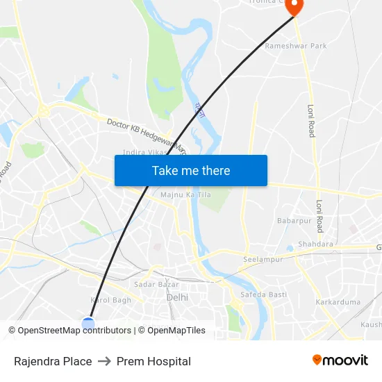 Rajendra Place to Prem Hospital map