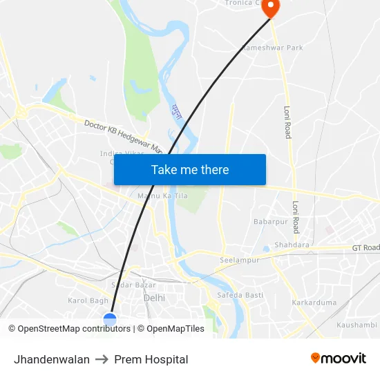 Jhandenwalan to Prem Hospital map